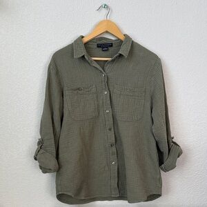 Social Standard by Sanctuary Button Down Shirt Long Sleeve Gauze Green Large